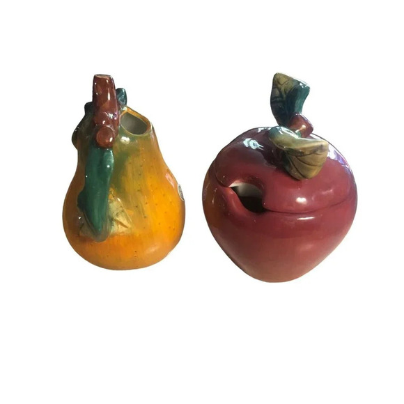 SAKURA Apple & Pear Sugar and Creamer Set Fall Thanksgiving Autumn Dinnerware - Picture 5 of 7